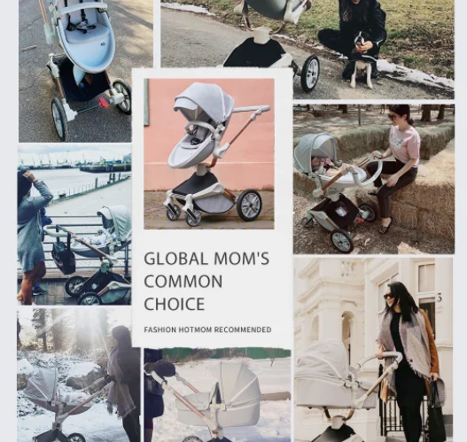 Hot Mom Luxury Baby Stroller 3 in 1 travel system stroller with bassinet and car seat，360° Rotation stroller with high quality