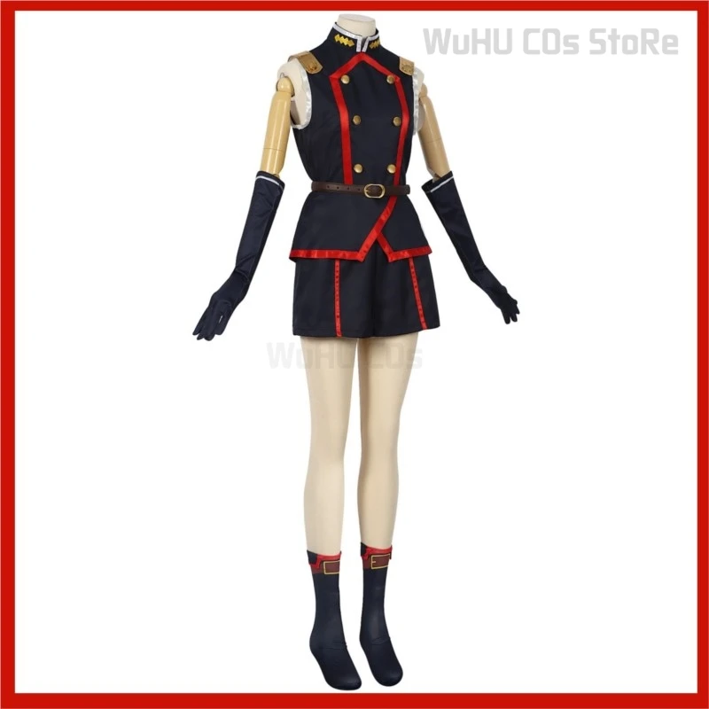 Anime Soldado Acorrentado Suruga Shushu Cosplay Traje para Mulheres, Tops e Shorts Pretos Sem Mangas, Uniforme Adulto, Sexy Fato de Carnaval