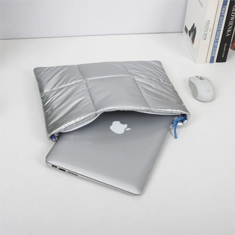 Ins الفضة حقيبة لابتوب المرأة ماك بوك اير 13.3 14 15.6 16 بوصة حافظة ماك بوك ملحقات تخزين للصدمات الكتف Y2k حقيبة دفتر