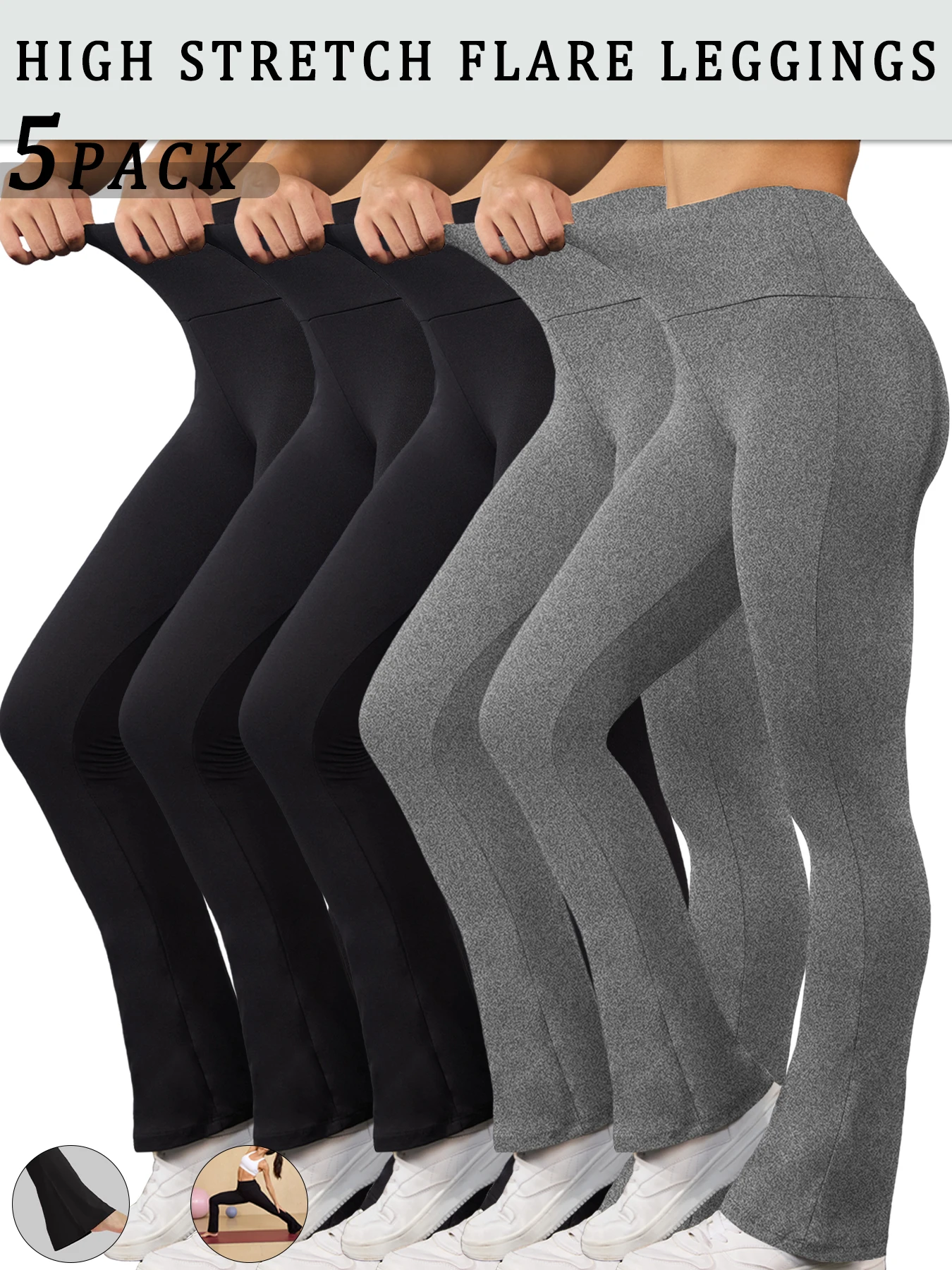 

5 Pack Women's Super Soft Flare Pants High Waisted Tummy Control Workout Yoga Push Up Gym Fitness Leggings Bell Bottoms