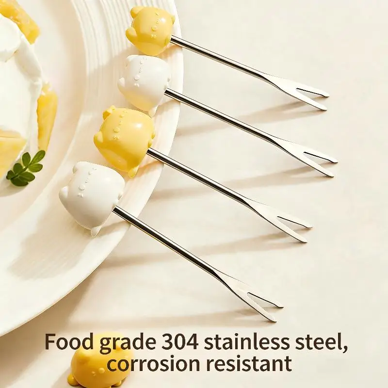 Cute Cat Fruit Forks Set of 6 Stainless Steel Small Dessert Forks with Elegant Wooden Holder for Festivals Home Restaurant Use