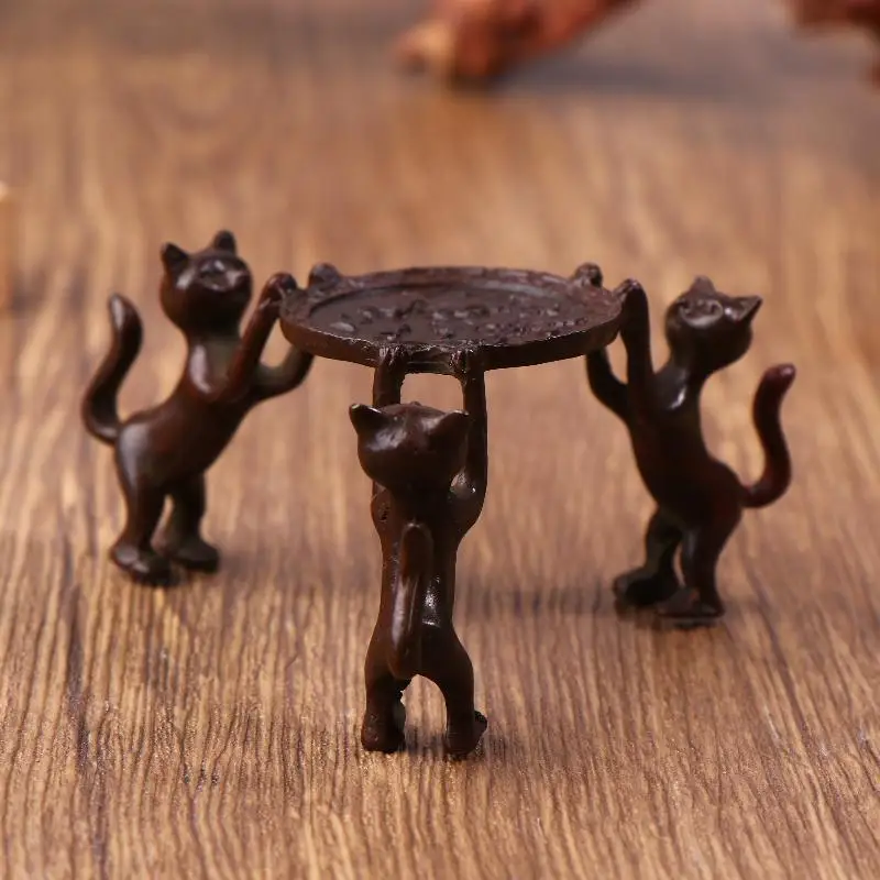 Mini-Retro-Tablett mit drei Kätzchen, bezaubernder Tischständer für den Eingangsbereich, Räuchergefäß, Kerzenhalter, Raumdekoration