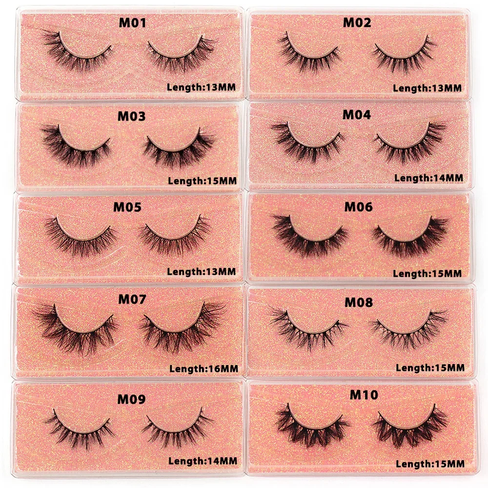 100 Pairs/Wholesale 3D Lashes Short Natural Mink Lashes Fluffy Wispy Eyelashes Natural Volume 12mm-15mm False Eyelashes makeup