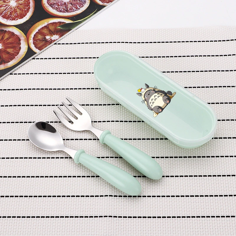 2pcs My Neighbor Totoro Spoon Forks Box 304 Stainless Steel Cutlery Feeding Utensils Cute Anime Cartoon Spoon Tableware Set Gift