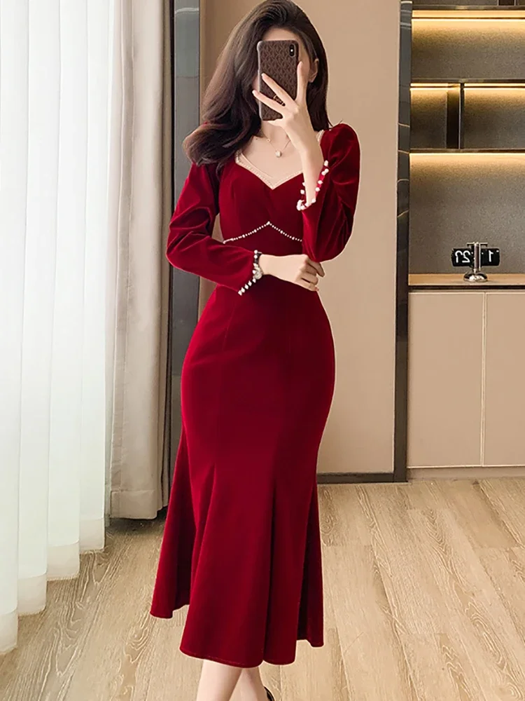 women classy christmas dresses Red Velvet Elegant Dress Autumn Winter Chic Diamonds Square Collar Luxury Dress 2026 Korean Vintage Night Dress Color:Verona Floral Buttercup Multi Inc International Concepts Women's Ecom Style:AP1E212279 Christmas day Dress is made of