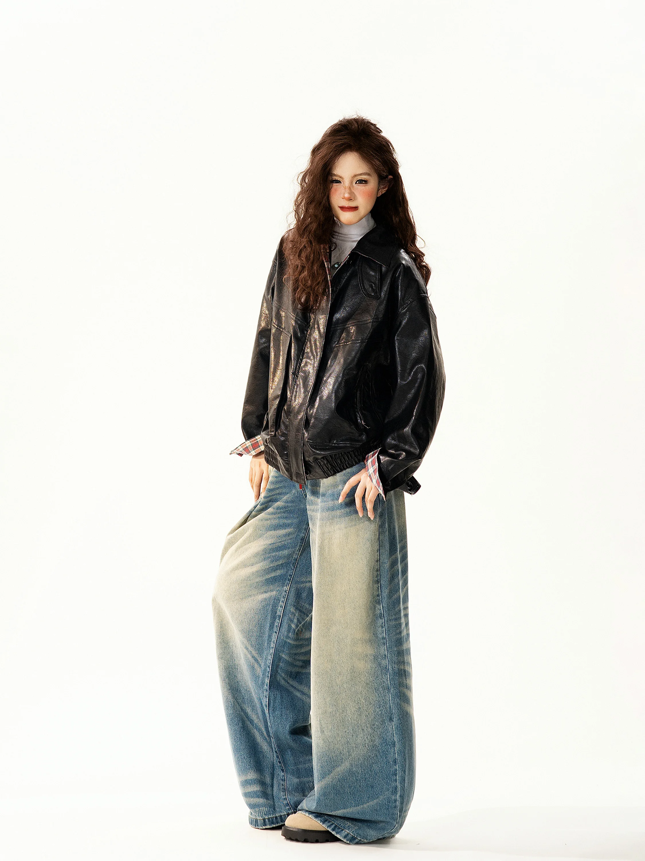 

Американская свободная куртка из искусственной кожи для женщин, повседневная универсальная верхняя одежда, весенняя модная уличная куртка на молнии с длинными рукавами