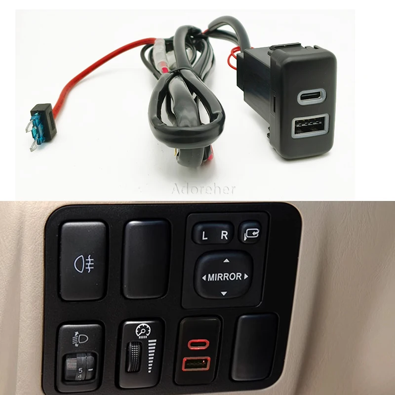 

1PC 12V Charger Car Charger TYPE-C PD QC3.0 USB Fast Charging Interface Socket For Old FJ Cruiser Prado LC120