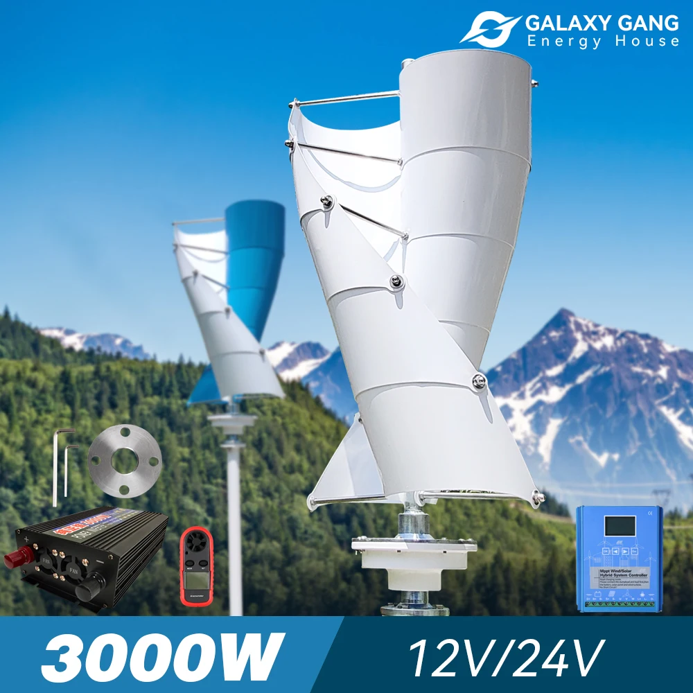 

EU Duty Free 3000w Vertical Wind Turbine Generator 12v 24v Alternative Windmills With MPPT Hybrid Controller For Farm & Home use