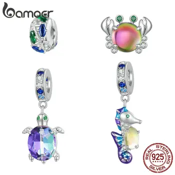 Bamoer 925 Sterling Silver olśniewający krab urok rozgwiazda żółw konik morski pozycjonowanie klamra dla kobiet DIY oryginalna bransoletka
