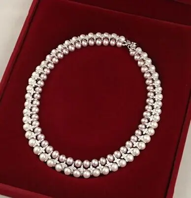 

wholesale latest new design jewelry 2rows natural AA 9-10mm white&gray freshwater pearl necklace 006