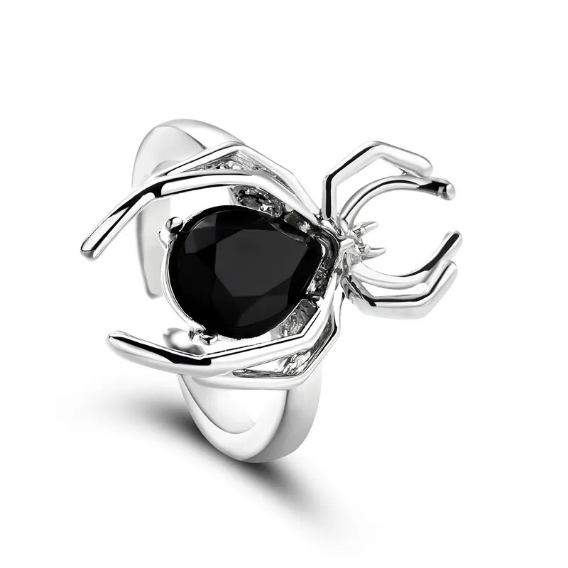 Gothic Punk Unregelmäßige Spinne Öffnung Ring Frauen Männer Mode Zirkon Schwarz Kristall Dark Tier Ring Hip Hop Party Finger Schmuck – Detail 2