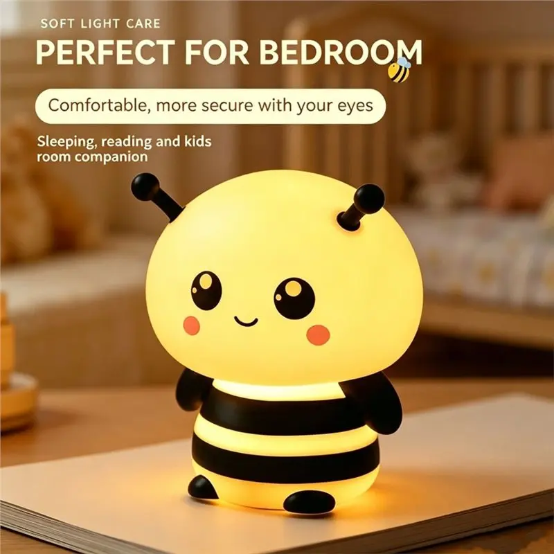 B23B Bee Night Light, Rechargeable Touch Control Dimming Bedside Lamp Timer Function, Ideal For Home Decor Gift