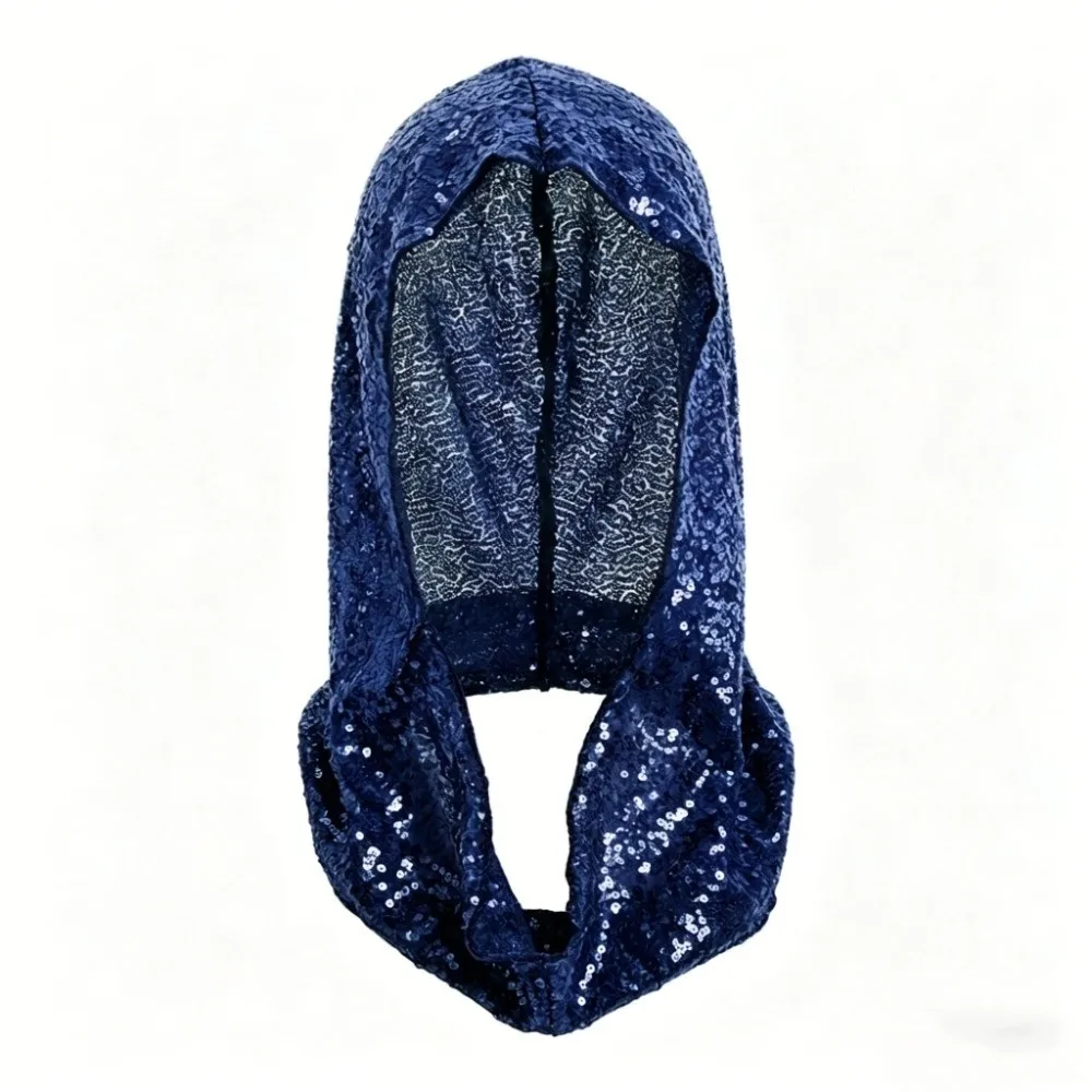 New Sequin Pullover Hat Polyester Breathable Glitter Turban Lace Soft Hooded Headscarf Halloween
