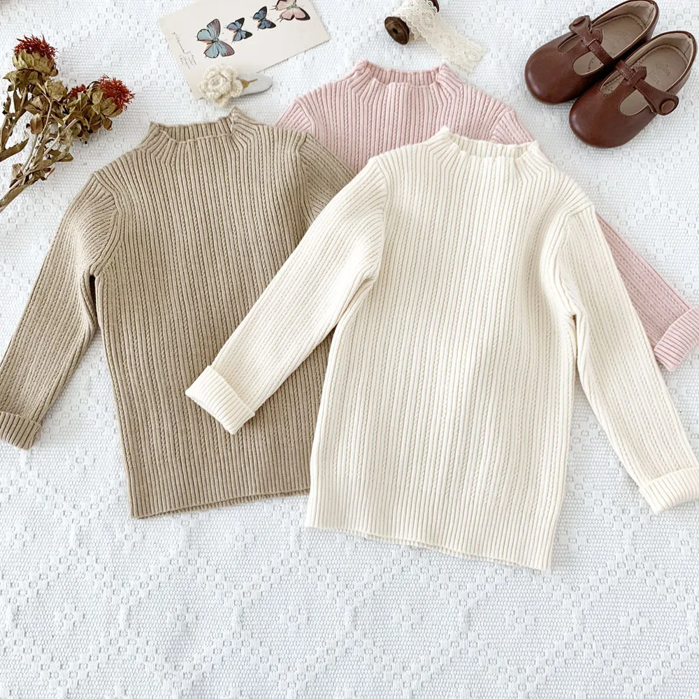 

Baby Girls Basic Sweater Toddler Children Knitted Jumper Kids Autumn Winter Warm Clothing 2-7Y