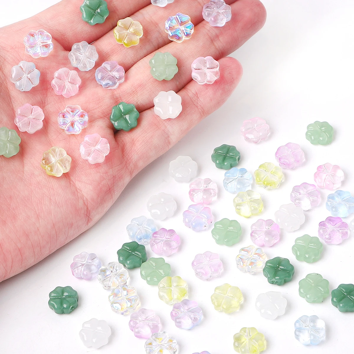 20/50pcs/Lot 10mm Colored Four-leaf Clover Shape Beads for Jewelry Making Loose Spacer Glass Beads DIY Bracelet Necklace