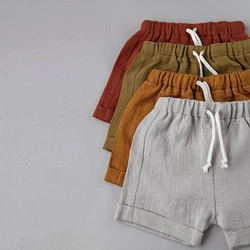 Retro Cotton Linen Drawstring Boys Shorts Summer New Girls Comfortable Elastic Waist Loose Casual And Beach Linen Shorts TZ420
