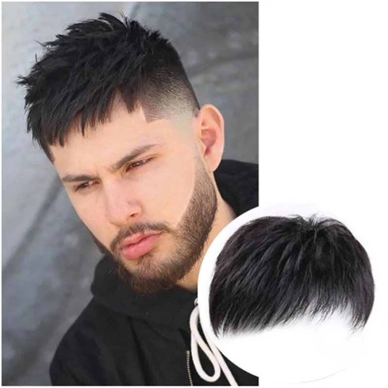 New wig piece men's hair patch forehead baldness cover white hair natural breathable high temperature silk synthetic fiber wig