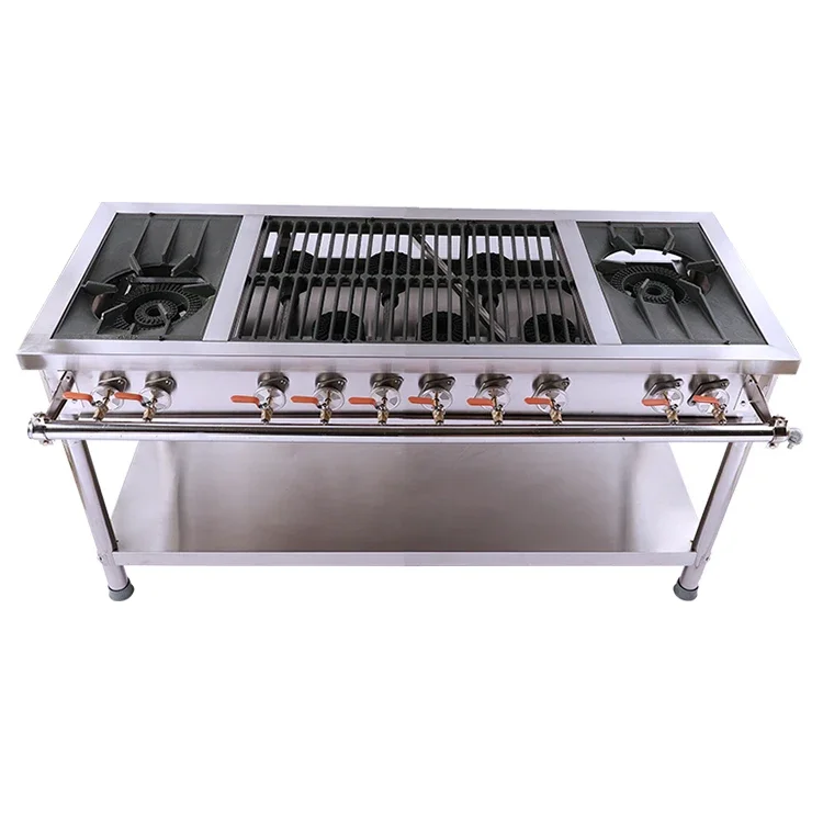 Lyroe High Quality Freestanding Commercial 8 Burner Stainless Steel Gas Range Stove For Restaurant Cooking & BBQ Grill