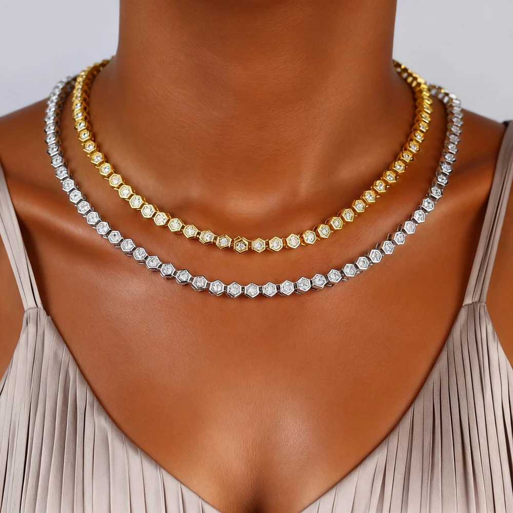 

Геометрическое круглое колье-чокер с цирконием, блестящее ожерелье 5А с кубическим цирконием, теннисное ожерелье, новинка 2025 года, оптовая продажа ювелирных изделий