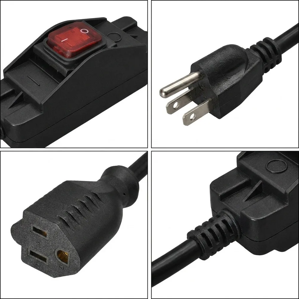 0.5M Black Power Extension Cord with Built-in Switch Compatible with For NEMA 5-15P to 5-15R 3-Conductor 14 AWG