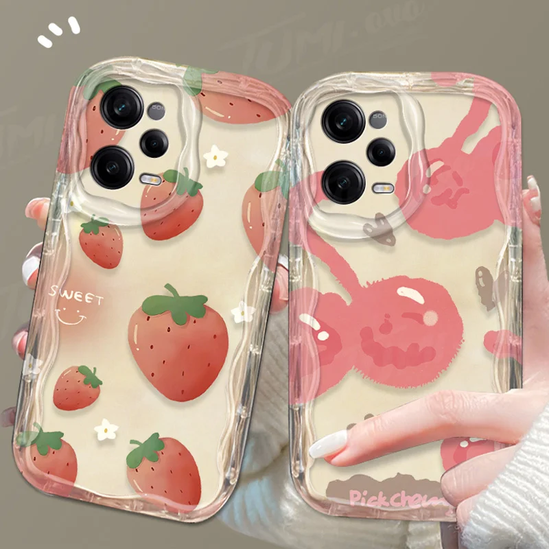 Strawberry Orange Fruit 3D Wave Case For Xiaomi Redmi Note 13 12 Pro Plus Turbo Speed 12S 11 11S 10 10S 9S 7 8 9 Pro Max Cover