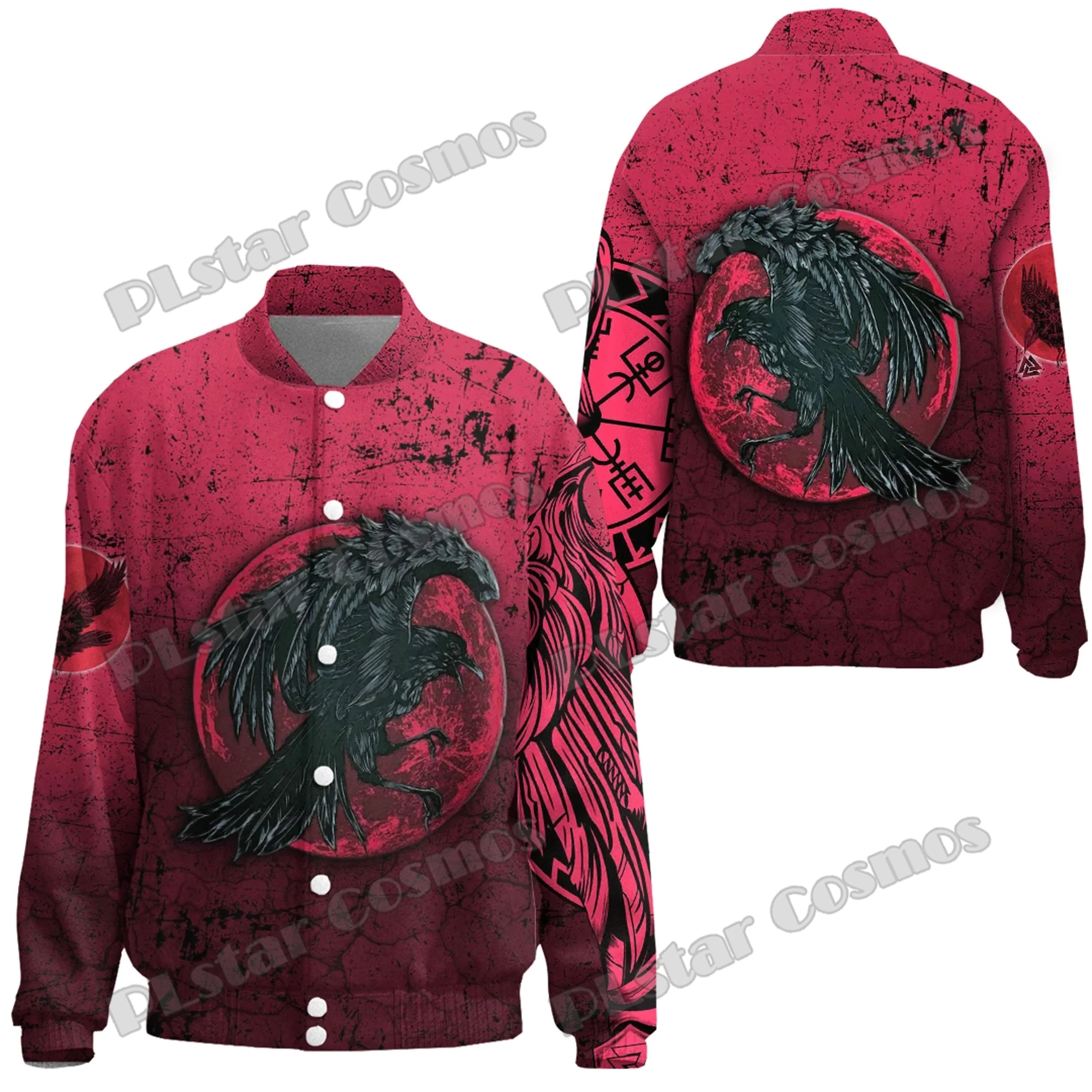 Raven Red Yggdrasil Tattoo Symbol 3D Printed Fashion Men's Thicken Stand-Collar Jacket Unisex Casual Winter Baseball Jacket FX49