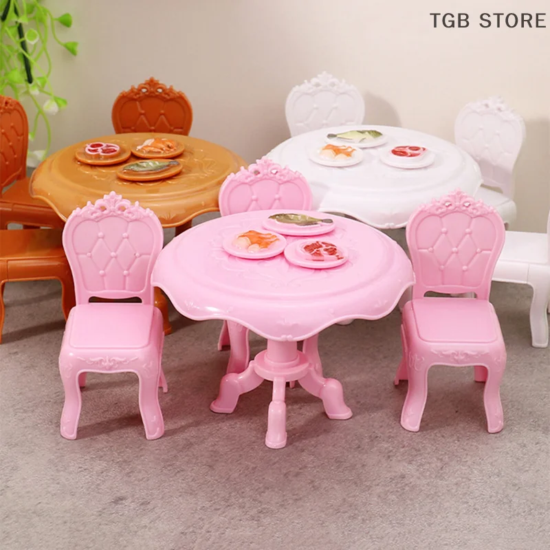1Set 1:12 Poppenhuis Miniatuur Eettafel Stoelen Ronde Tafel Meubels Woonkamer Decor Speelgoed Poppenhuis Accessoires