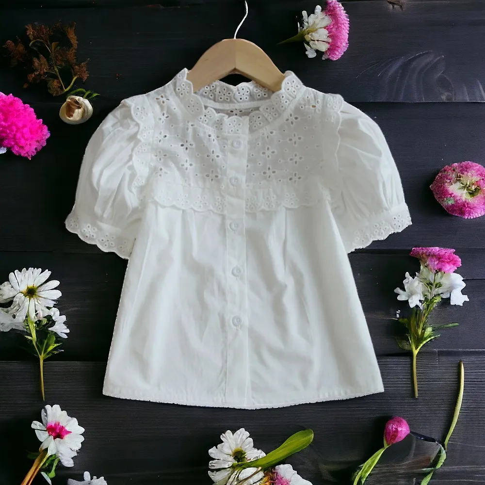 

Детская кружевная блузка с коротким рукавом, на возраст 6-13 лет