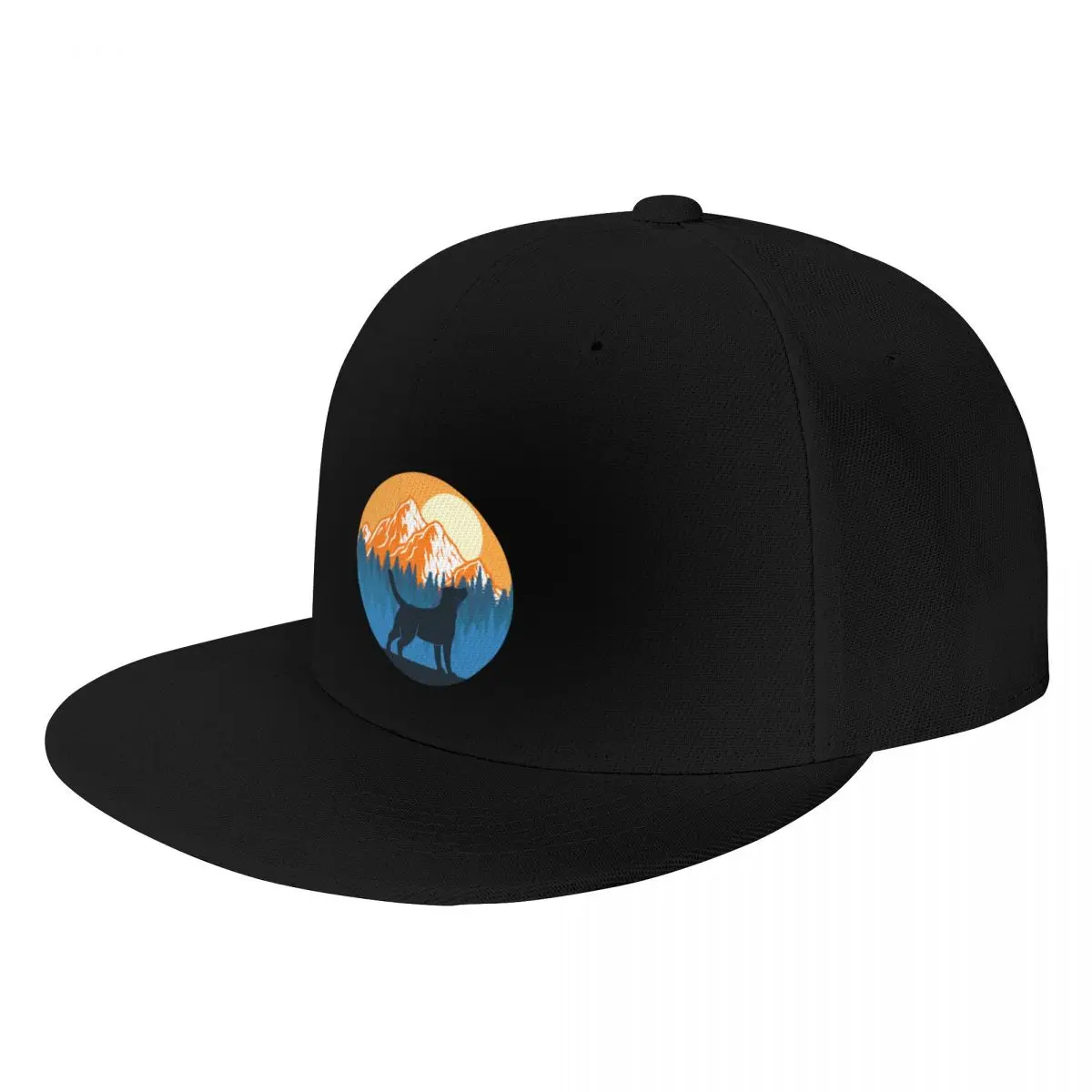 Labrador Dog Silhouette Sunset Mountain Forest labrador lover Baseball Cap Beach western Hat Beach Outing Mens Women's