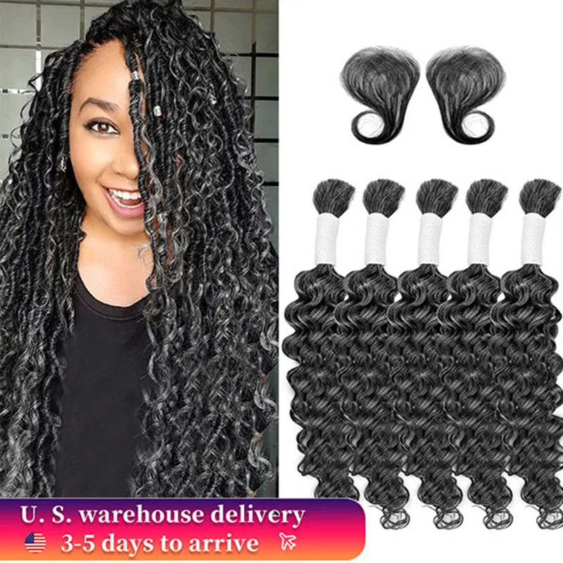 Grey Color Deep Wave Bulk Human Hair for Braiding 100% Virgin Hair No Weft  Curly Human Braiding Hair Extensions for Boho Braid