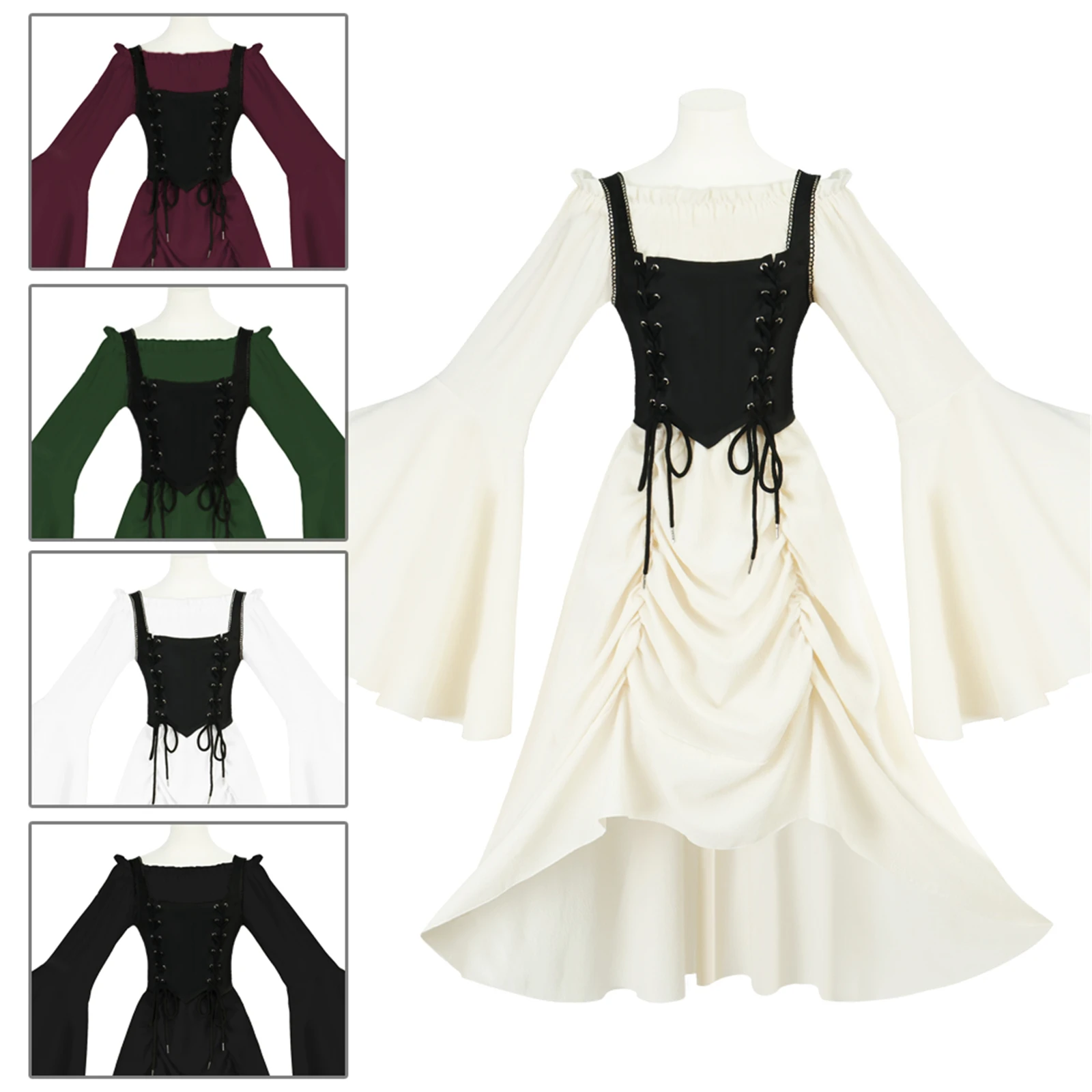 

Women'S 2025 New Renaissance Dress Viking Pirate Dress Medieval Victoria Horn Sleeve Folded Dress