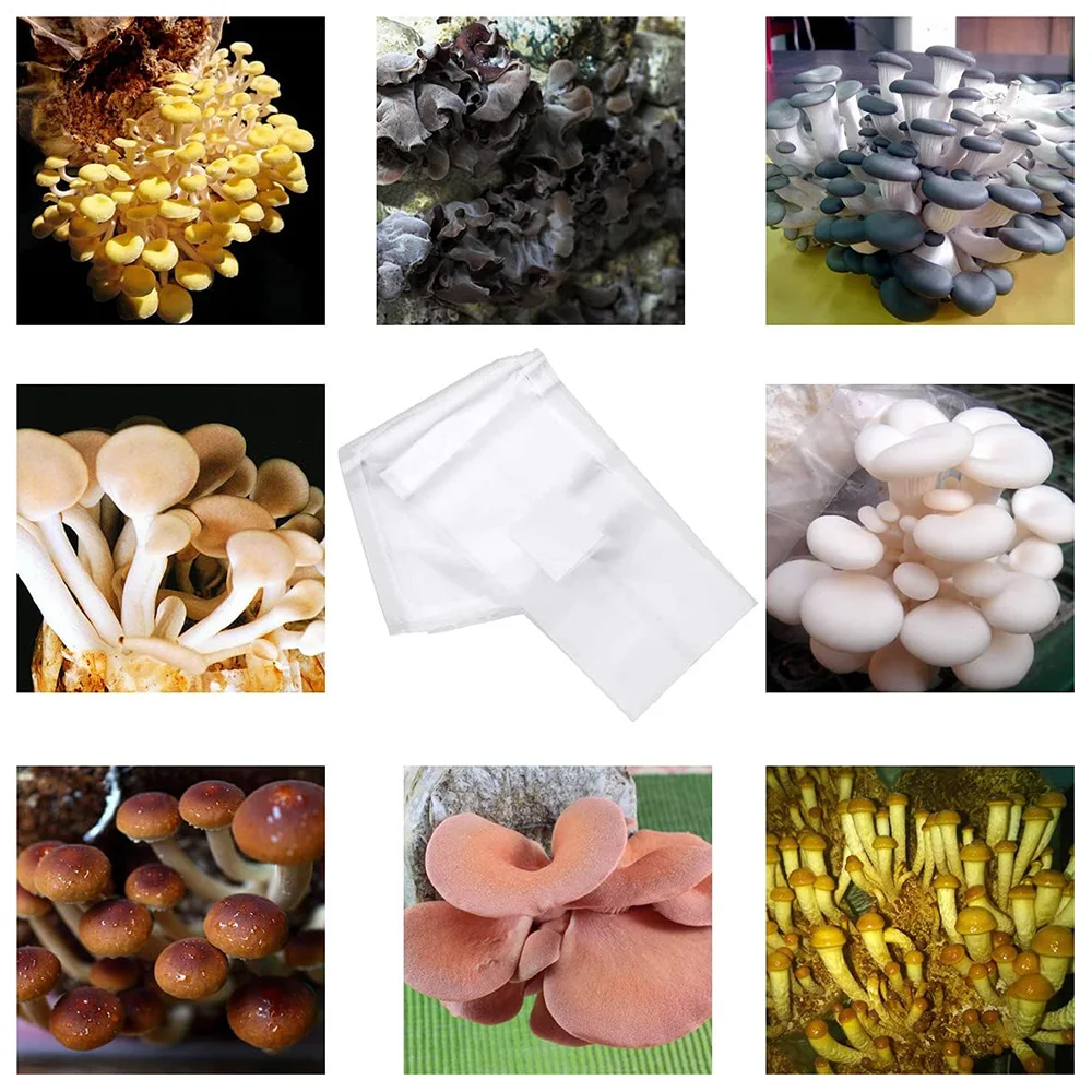 100/50pcs Mushroom Spawn Grow Bags Pots Growing Planter Plastic High Temp PVC Planting Breathable Nursery Bags Garden Supplies