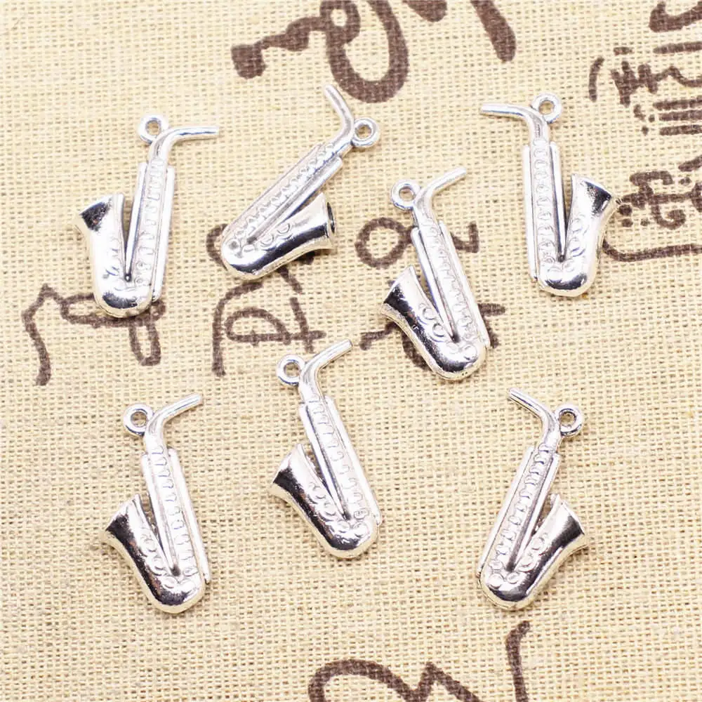 Diy Jewelri Car Accessori Charms Instrumental Saxophone Antique Silver Color Pendants For Jewelry Making 17x26mm 5pcs