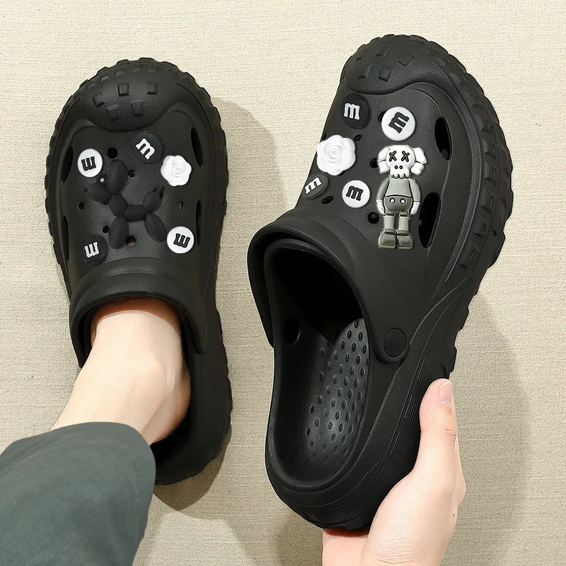 Non-slip hole shoes women's summer thick-soled breathable outer wear home home men's beach bag head slippers men's summer