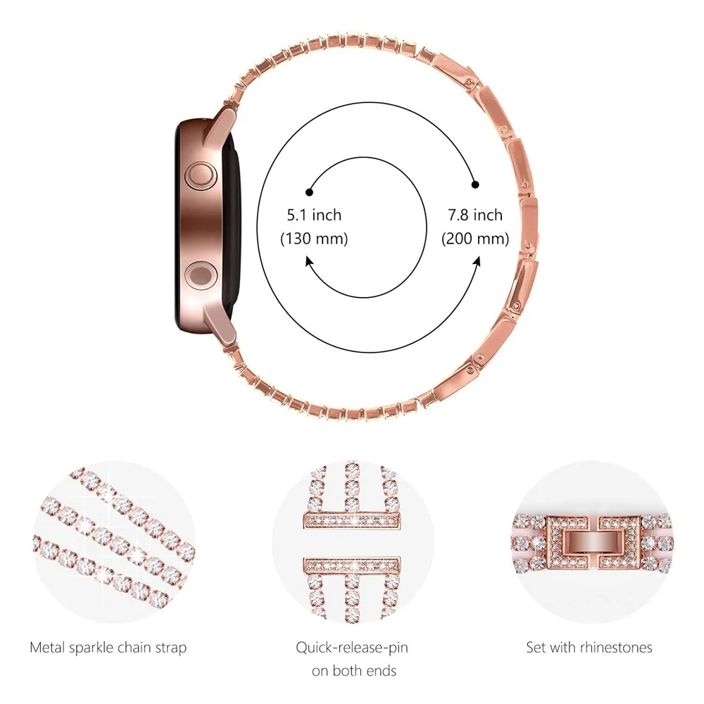 20mm 22mm Metal Diamond Strap For Samsung Galaxy Watch 3/4/5/Active 2/Gear S3 Huawei Watch 3/GT 2 Fashion Wristband Amazfit GTR