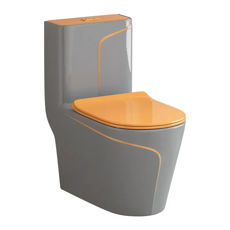 Gray Ceramic Siphon Flush Toilet Large Diameter Deodorant Orange Color Suitable for Small Apartment Household Bathroom