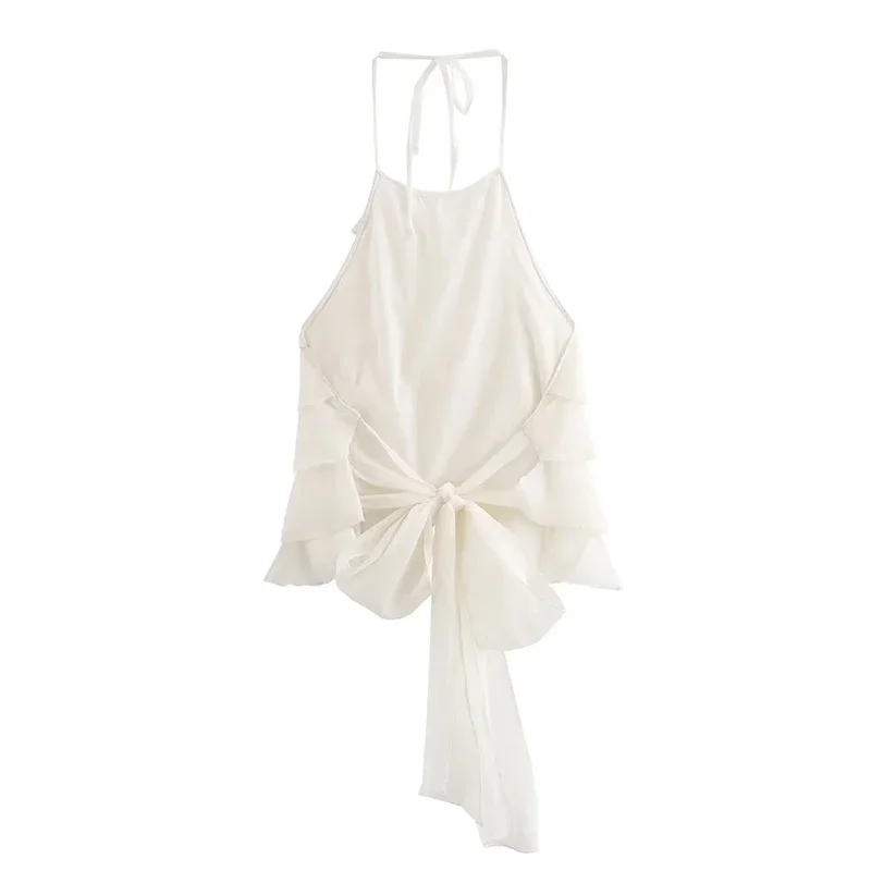 DGTQYQ 2025 Summer Women Bow Halter Sleeveless Vest Elegant Fringed Sexy Top Vest Fashion Lady Bustier Suspender Female Clothes