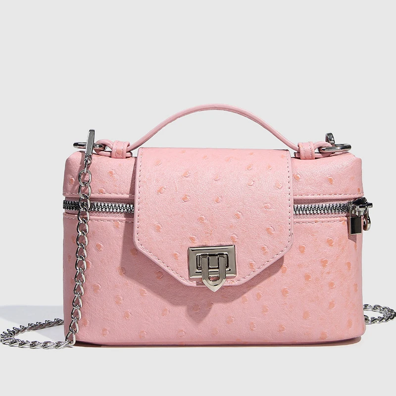 

Luxury Brand Designer Ostrich Pattern Tote Bag Women Box Handbag Lady Purse Hot Ins Fake Leather Shoulder Bag with Chain