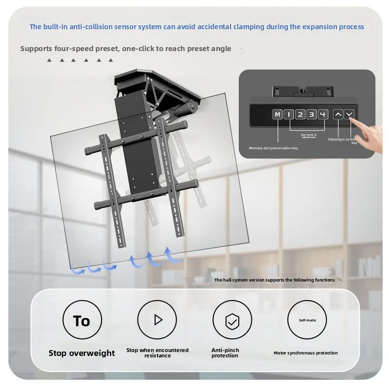 50/65/75/86 بوصة جدار التلفزيون الوجه، رفع كهربائي ذكي التحكم عن بعد