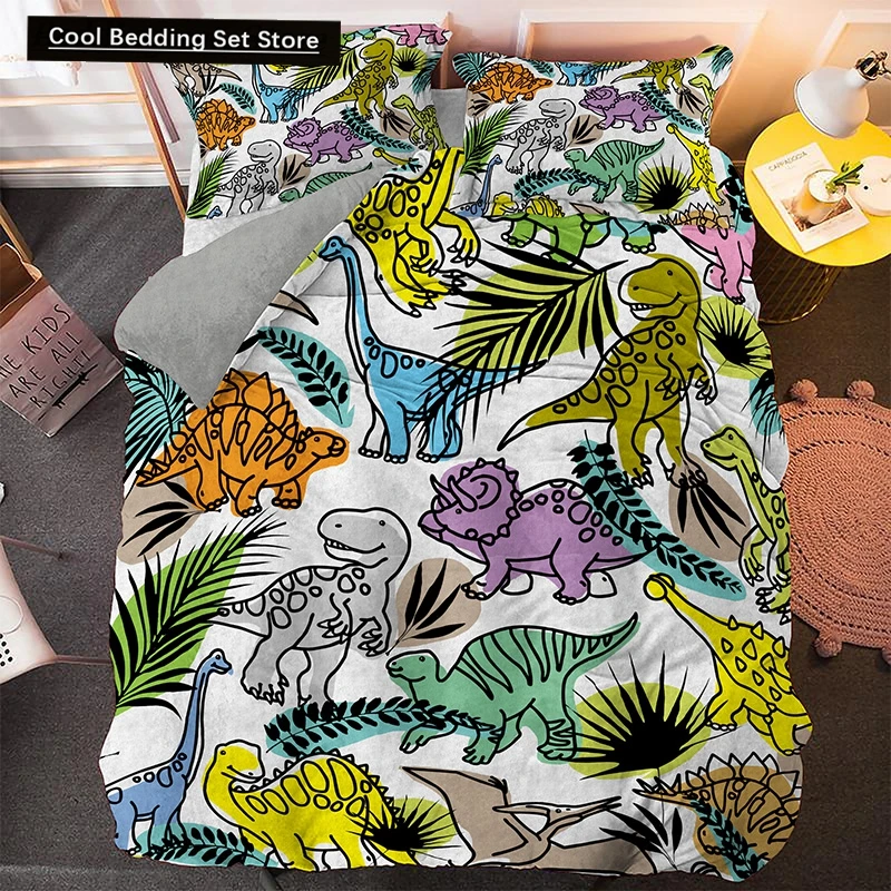 

Cartoon Dinosaur Bedding Set Twin Queen King Animal Duvet Quilt Cover Pillowcase Jurassic World 2/3pcs Polyester Comforter Cover