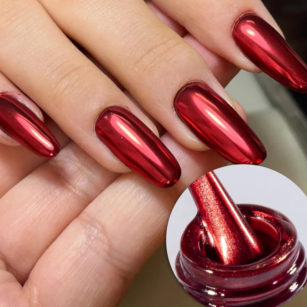 Tinovo Uno Metallic Nail Polish Mirror Red Regular Normal Nail Lacquer QuicK Dry Shimmer Manicure Growth Bright Oil Top Finish