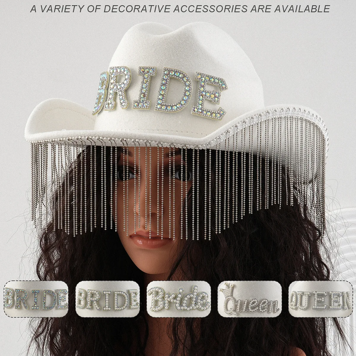 

HongLuan BRIDE White Tassel Cowboy Hat for Women, Luxury Wedding Hats, Cowboy Accessories & Cowgirl Hats for Ladies Adults Woman