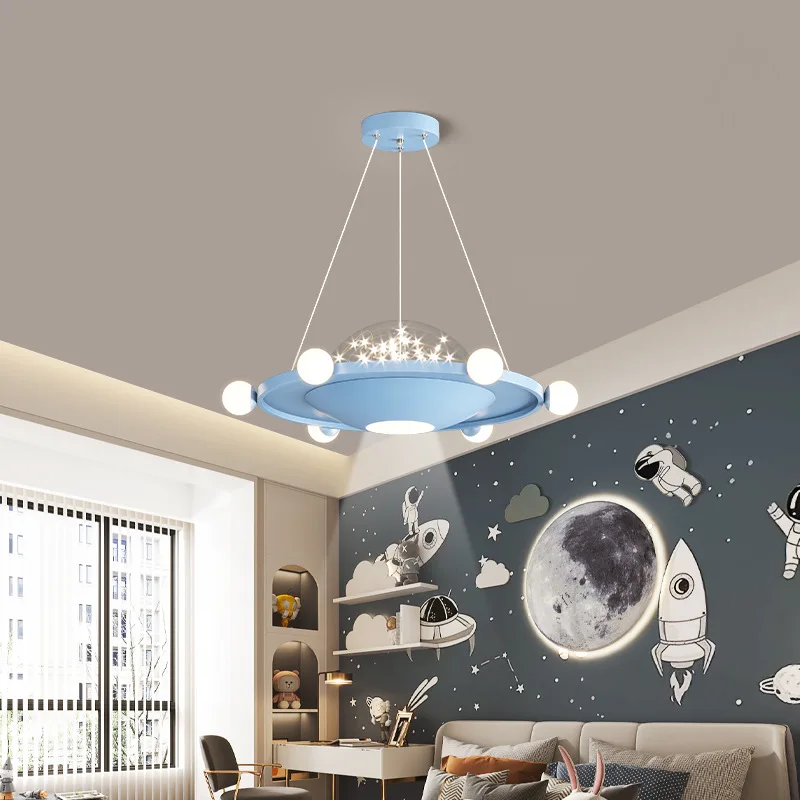 

Blue Pink Spacecraft Ufo Chandeliers LED Children's Room Light Modern Creative Boy Girl Bedroom Nursery Baby Room Ufo Chandelier