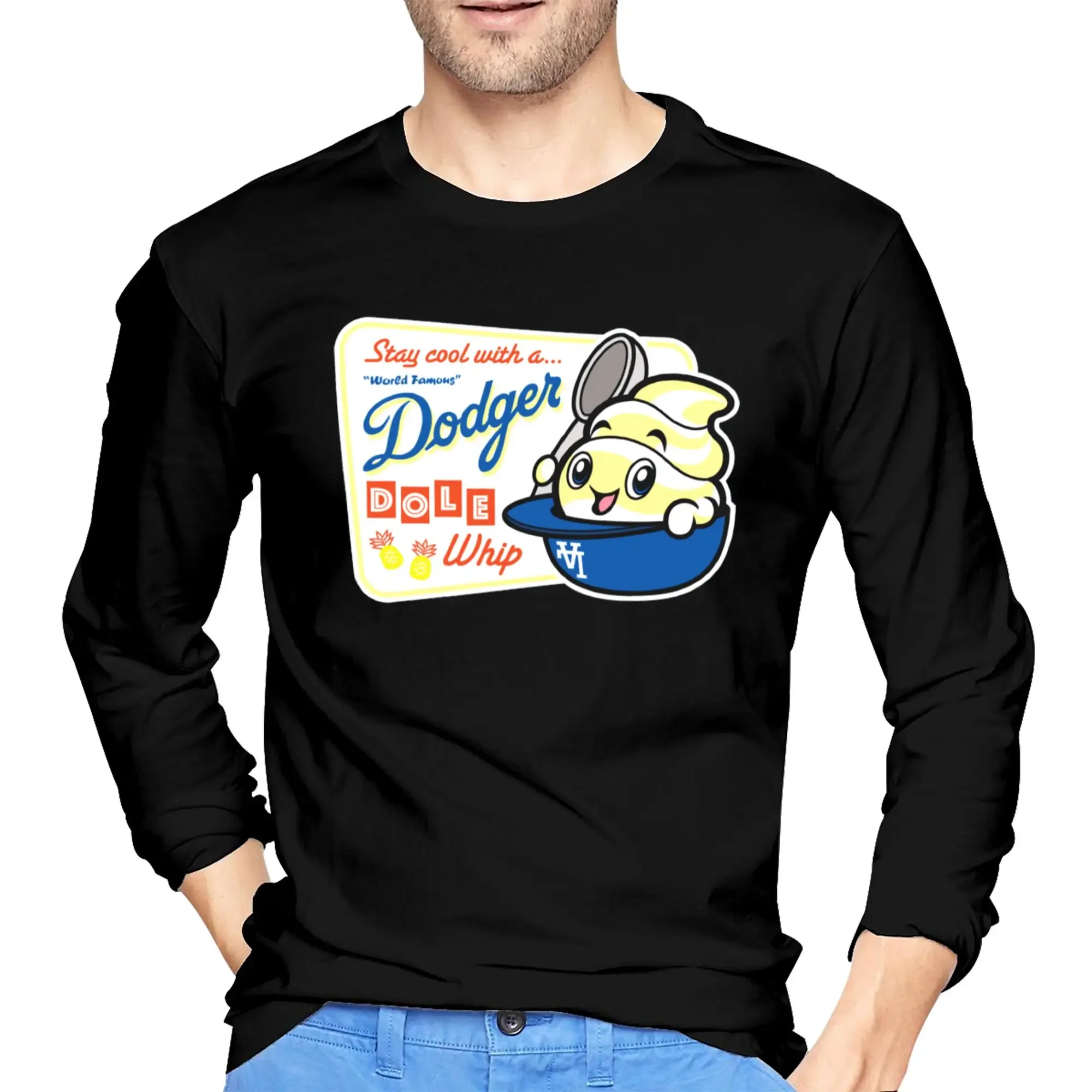 

World Famous Dodger Dole Whip Men's Long Sleeved T-shirt Casual Round Neck T shirts Spring and Autumn Men tops