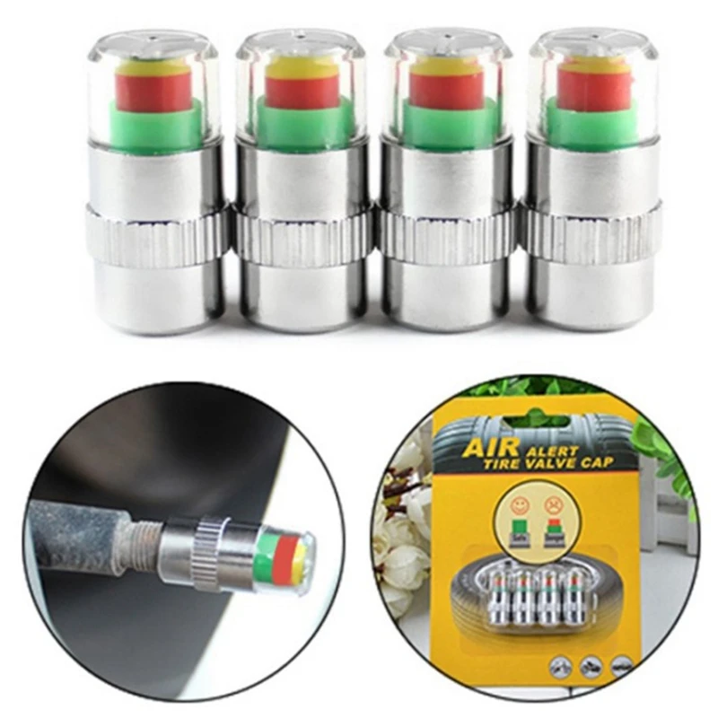 

4pcs Car Tire Pressure Indicator Tire Pressure Gauge Indicator Alert Monitoring Valve Cap Sensor External Valve Detection