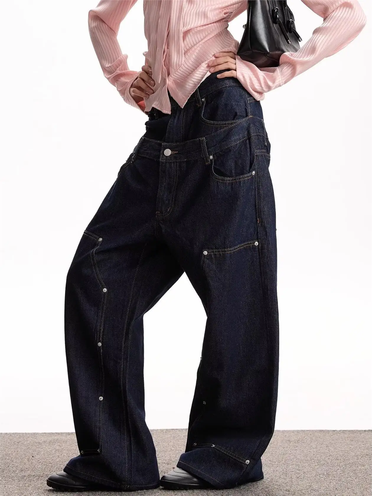 

Loose Wide Leg Denim Jeans Unisex High Waist Patchwork Workwear Trendy Brand Cross-Border Hip Hop Casual Comfortable Jeans
