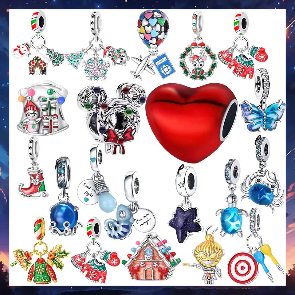

Classic New in 925 Silver Jewelry Creative Christmas with Blue Petals and Star Beads Trio Mickey Wreath Minnie Ice Skating Bead