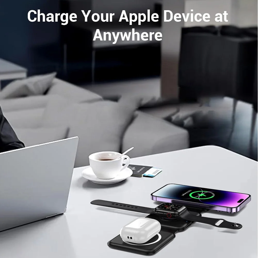 100W 3 in 1 Magnetic Portable Wireless Charger Pad for iPhone 15 14 13 12 Pro Max Apple Watch AirPods Fast Charging Dock Station