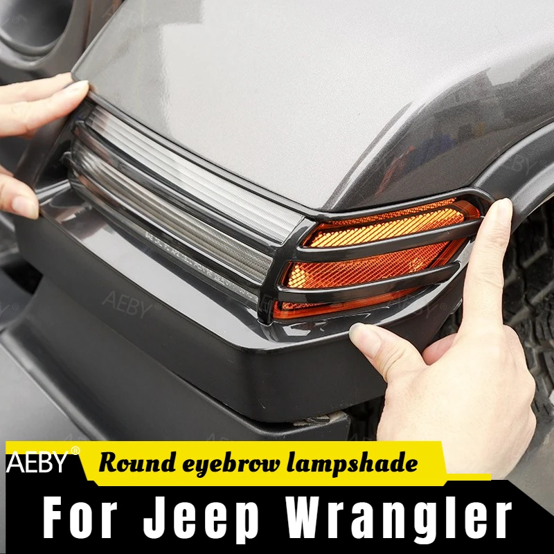 

For Jeep Wrangler 2018-2024 Side Markers Fender Light Guard Front Bumper Cover,Round eyebrow lampshade,Car accessories