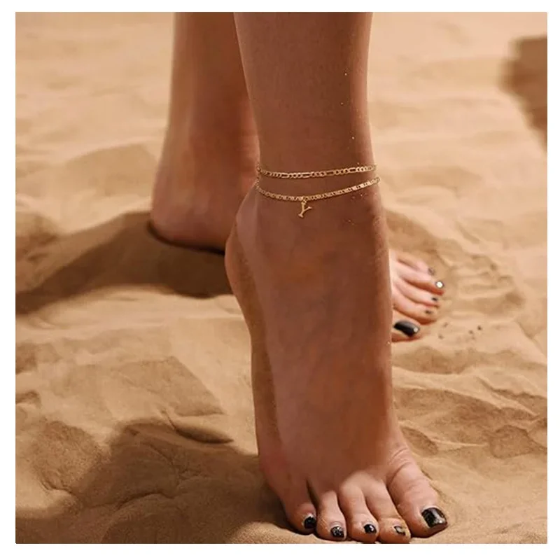 Initial Layered Waterproof Anklet Bracelets for Women